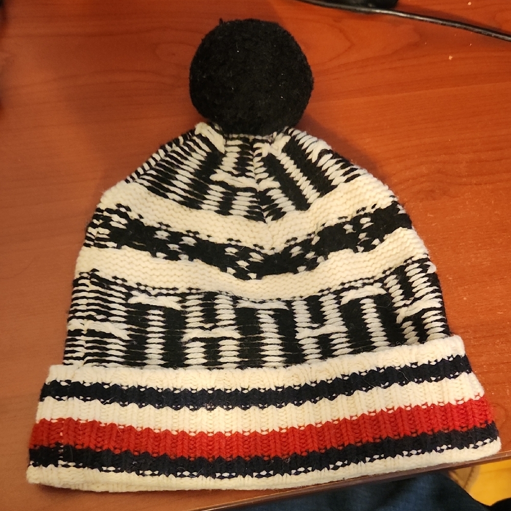 Tommy hilfiger Striped Knit Beanie with Pom Pom